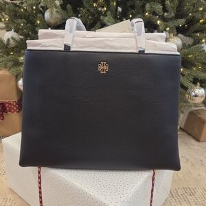 Tory Burch Black Tote with Gold Emblem